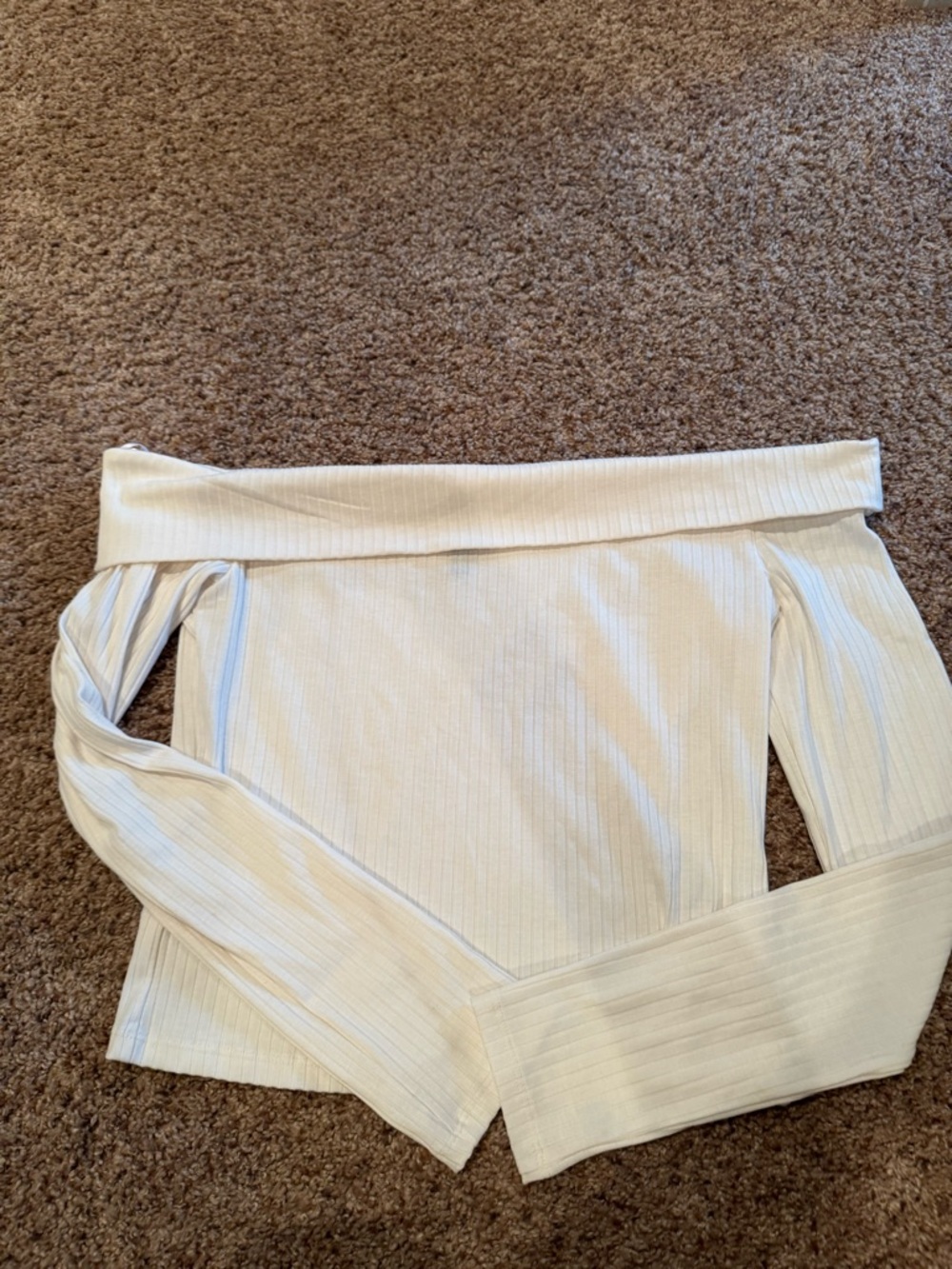 H&M Divided Cream Ribbed Off-Shoulder Top